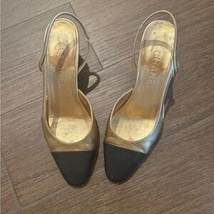 Rare gold and black Chanel sling backs size 36.
